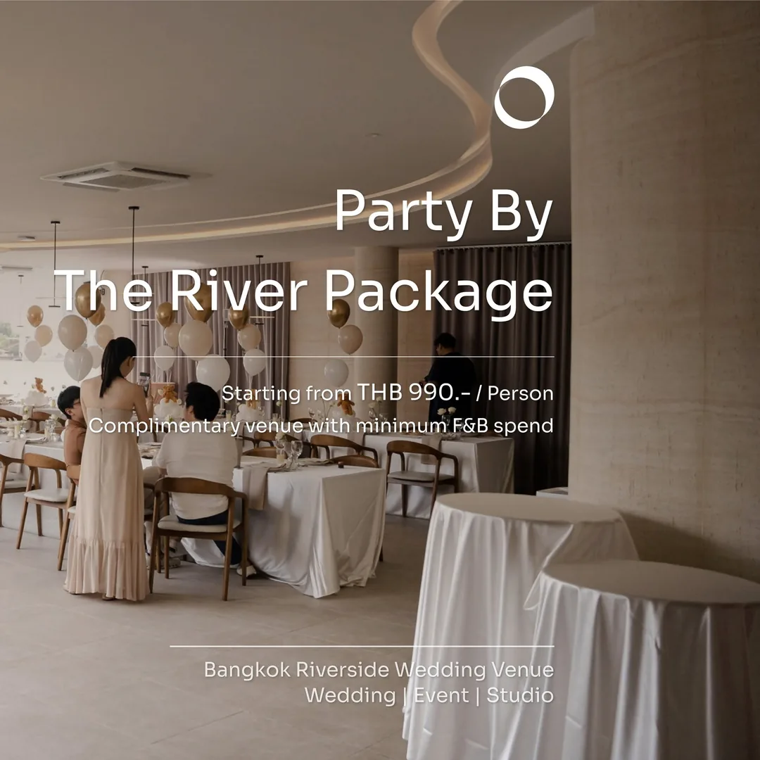 โปสเตอร์ Party By The River Package RARIN เริ่มต้น 990 บาทต่อท่าน ใช้สถานที่ฟรีเมื่อถึงยอดขั้นต่ำ